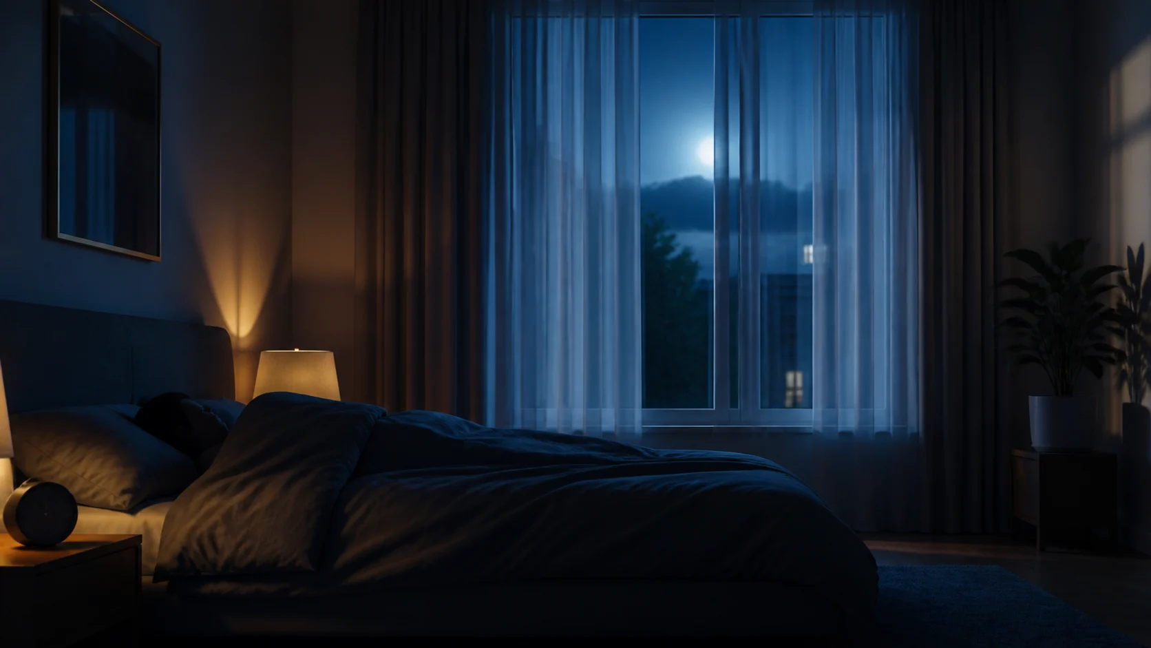 Silhouette éveillée dans une chambre calme pendant la nuit près d’une fenêtre